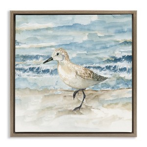 Stupell Industries Balancing Sandpiper on Shore Black Framed Floater Canvas Wall Art - 1 of 4