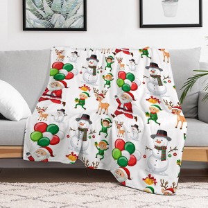 Christmas Deer Santa Claus Snowmen Christmas Throw Blanket Soft Fleece Christmas Blanket Cozy Flannel Throw for Couch Bed 50x60 inches - 1 of 1