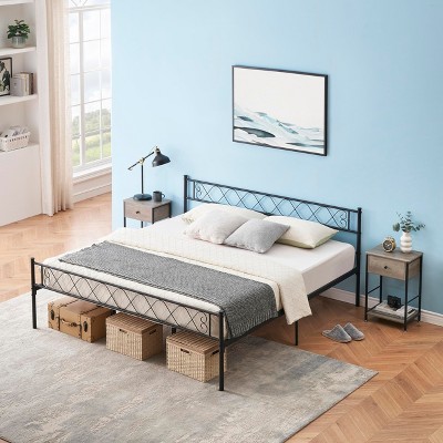 Homhougo Modern Bed Frame, Metal Platform Bed with Headboard and Footboard, 13.7 Inch Underbed Storage Heavy-Duty Bed Frame Black