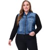 Agnes Orinda Women's Plus Size Trucker Zipper-Front Sleeveless Crop Sport Denim Vests - 3 of 4