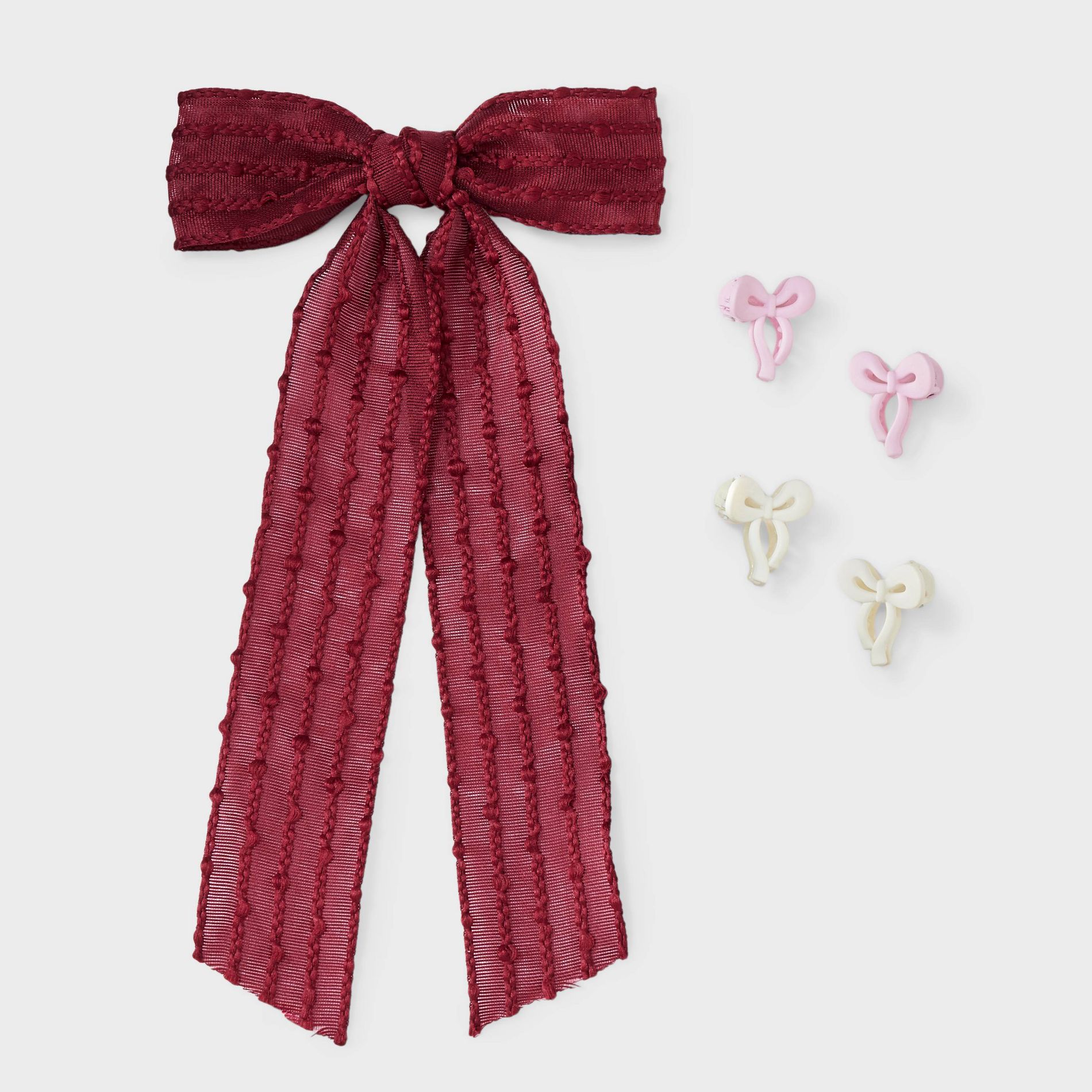 Large Bow and Small Hair Clips Set 5 pc - Wild Fable™ Burgundy