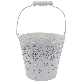 Boston International Spring & Easter Décor Metal Floral Accent Bucket/Pail with Handle, Medium, White