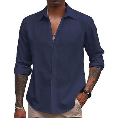 COOFANDY Men's Linen Casual Long Sleeve Button Down Summer Beach Shirt