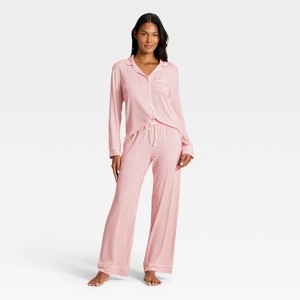 Women's Cloud Knit Modal Long Sleeve Notch Collar Top and Pants Pajama Set - Auden™ - 1 of 3