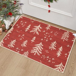 Christmas Tree Doormat Indoor Non-Slip Entryway Welcome Mat Xmas Holiday Floor Mat for Living Room Bedroom - 1 of 4