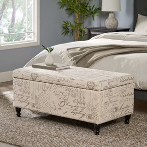 CAVINAS Oval Teddy Fabric Storage Ottoman Bench with Safety Hinge,Upholstered Storage Ottoman,Storage Benches for Living Room,Bedroom - 1 of 4