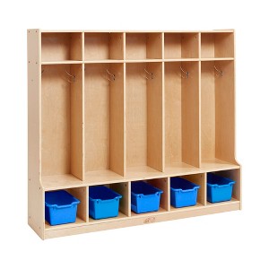 ECR4Kids 5-Section Coat Locker with Bench and Scoop Front Storage Bins - 1 of 4