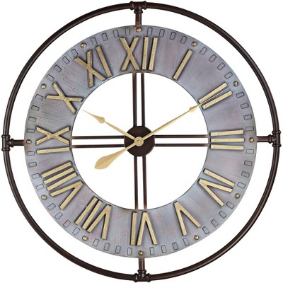 River Parks Studio Industry 33" Wide Steel and Gold Open-Face Wall Clock