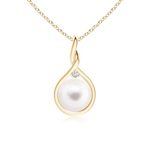 Guili Sterling Silver Gold Plated Pendant Necklace with White Round Shell Pearl and Clear Cubic Zirconia, Elegant for Any Occasion - 1 of 2