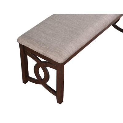 Gia 46" Beige and Brown Upholstered Wood Bench