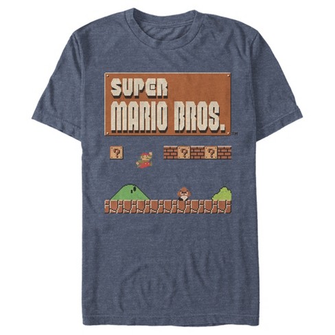 Men's Nintendo Super Mario Bros. Logo Gameplay T-Shirt - Navy Blue Heather  - Medium