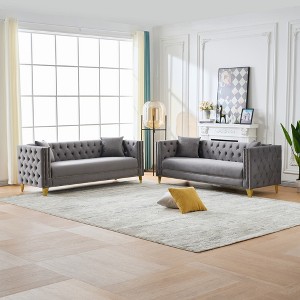 Chesterfield Velvet Sofa, 3+3 Seater Deep Seat with Button Nailhead and Square Arms for Living Room, Bedroom, Office - 1 of 4