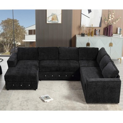 GDFStudio Gavir 110.75" Modern 6-Seater Chenille Upholstered Sectional Sofa with Crystal Buttons and Hidden Storage