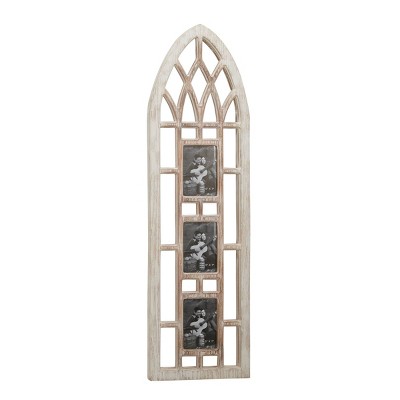 14" x 47" Whitewashed Cathedral Wood Picture Frame Photo Collage Wall Decor with 3 Photo Holders - Olivia & May