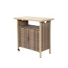 Outdoor Wicker Bar Cart with Storage and Wheels Patio Rattan Beverage Table with Plastic Wood Top for Garden Backyard or Poolside -The Pop Home - 3 of 4