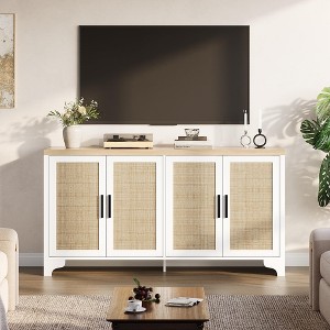 TV Stand for TVs Up to 70'', Natural Rattan Entertainment Center with Storage Cabinets, Boho Media Console Table - 1 of 4