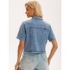 INSPIRE CHIC Women's Turndown Collar Short Sleeve Denim Button Up Ripped Frayed Cropped Jean Jacket - 4 of 4