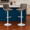 LeisureMod Tilbury Bar Stools with White Iron Base – Adjustable Height Counter Stools with Leather Seat, Swivel Function & Footrest Set of 2 - 2 of 4