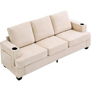 Couches with Deep Seat, Modern 3-Seater Sofa with Cup Holders and Side Storage Pockets for Living Room Apartment Lounge - 1 of 4