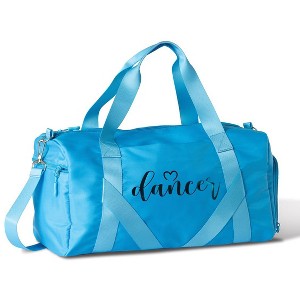 Girl's Duffle with Dancer in Metallic Lettering B25503-Dance Ready Duffle Turquoise 17"L x 8.5"H x 6.5"W - 1 of 3