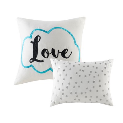 Aqua and Silver King Microfiber Comforter Set with Decorative Pillows