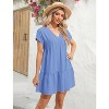 Imily Bela  Summer Flowy Babydoll Dress V Neck Short Sleeve Swing Mini Tunic Casual - 3 of 4