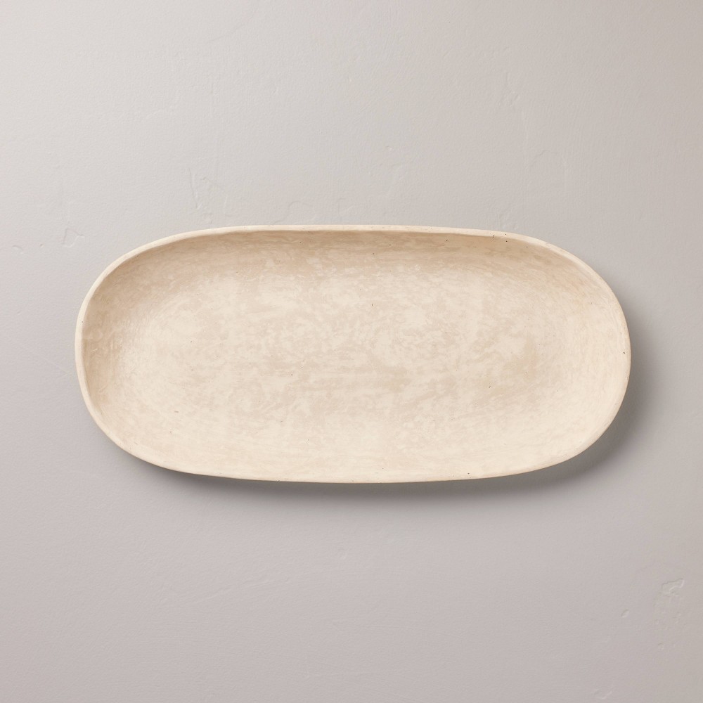 Photos - Other interior and decor 8"x19" Artisan Handcrafted Decorative Oval Tray Cream - Hearth & Hand™ wit