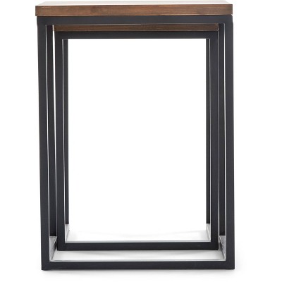 Parker Rustic Wood & Metal Nesting End Table Set - Brown