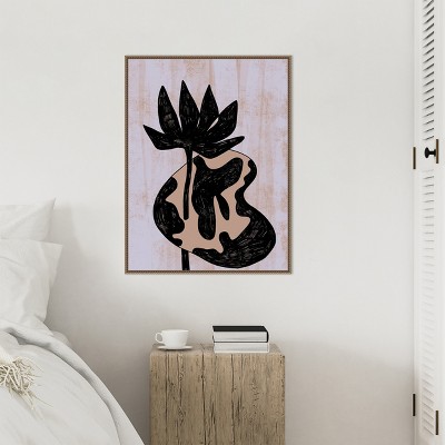 Abstract Lotus in Beaded Bronze Framed Canvas Wall Art