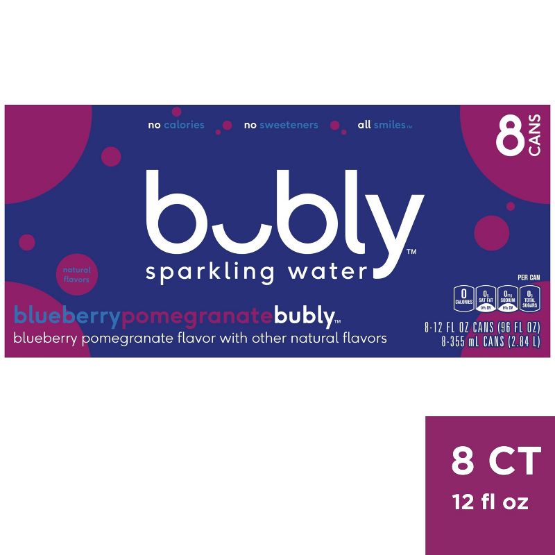 bubly Blueberry Pomegranate Sparkling Water - 8pk/12 fl oz Cans, 1 of 8