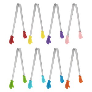 Unique Bargains Stainless Steel Silicone Tips Mini Kitchen Food Tongs 8 Pcs - 1 of 4