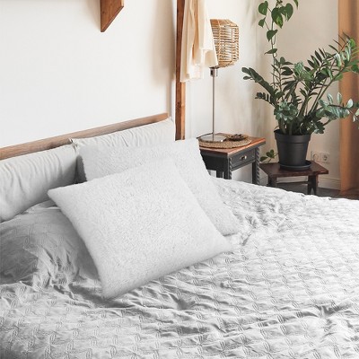 White Faux Shearling Fur Euro Pillow Covers, 18" x 18" Set of 2