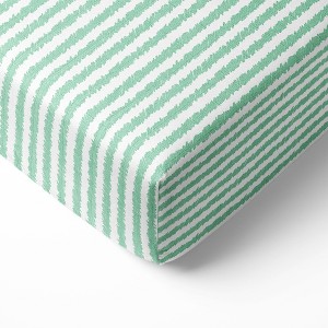Bacati - Mint Stripes Muslin 100 percent Cotton Universal Baby US Standard Crib or Toddler Bed Fitted Sheet - 1 of 4