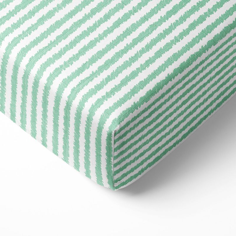 Bacati - Mint Stripes Muslin 100 percent Cotton Universal Baby US Standard Crib or Toddler Bed Fitted Sheet, 1 of 6