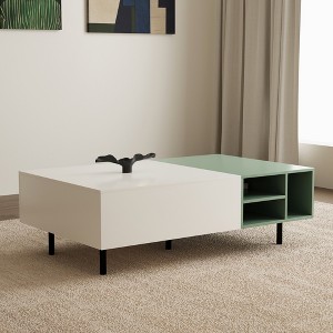 Luck Live Modern Living Room Coffee Table with 2 Drawers, Two-Tone Design, Open Shelves, Hidden Handle & Metal Legs - 1 of 4