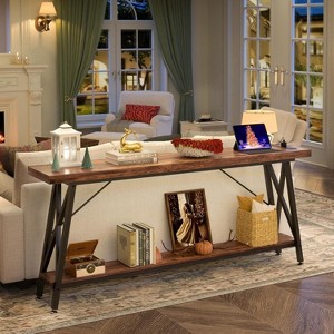 Aheaplus 71'' Console Table with Charging Station, Industrial Metal Frame Sofa Table with Storage Shelf - 1 of 4