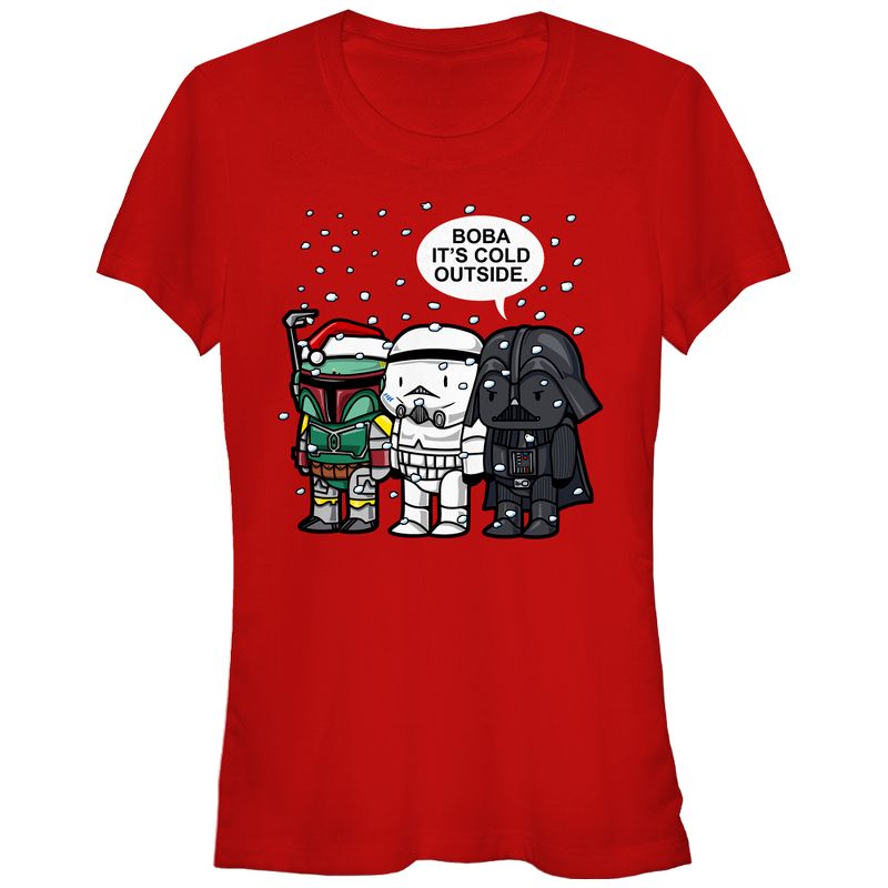 Juniors Womens Star Wars Christmas Boba It's Cold Outside T-Shirt, 1 of 4