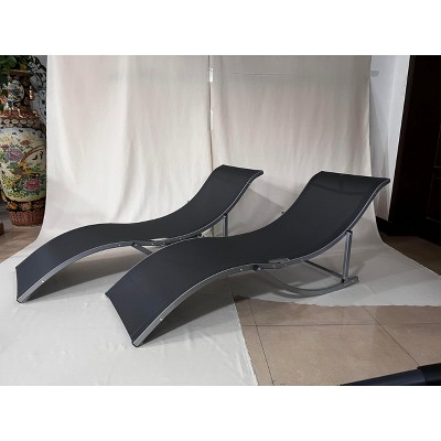 Set of 2 Aluminum Lounge Chairs - Ergonomic S-Shaped Outdoor Chaise Lounges, Rust-Resistant Poolside Recliners (Black)