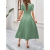 BLUEMING Womens Casual Maxi Dresses Puff Sleeve V Neck Flowy Vacation High Waist Boho Pleated Dresses - 2 of 4