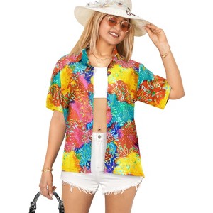 LA LEELA Button Down Shirt Casual Summer Beach Party Blouse Shirt Hawaiian Colorful Short Sleeve Vacation Shirts Tops - 1 of 4