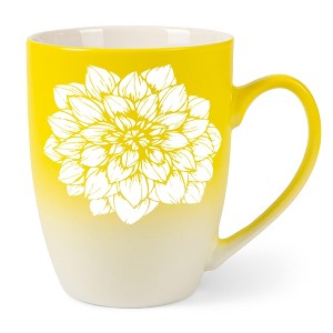 Elanze Designs Botanical Floral Nature Coffee Cup Mug 12 Ounce Ceramic With Ombre Gradient Elegant Minimalist Dahlia Flower Silhouette Yellow and - 1 of 4