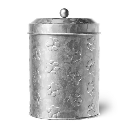 Amici Pet Puppy Paws Metal Food Canister, 64 oz. , Galvanized Metal