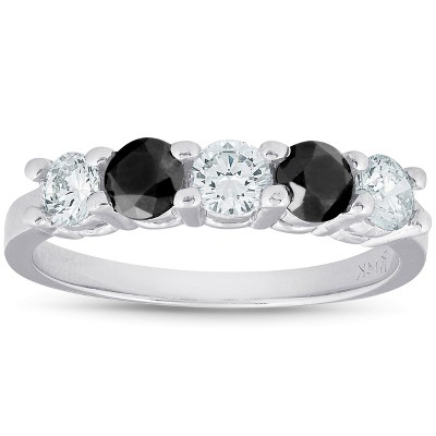 Pompeii3 1 carat Treated Black & White Five Stone Diamond Ring 14K White Gold