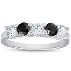 Pompeii3 1 carat Treated Black & White Five Stone Diamond Ring 14K White Gold - 1 of 4