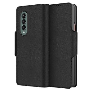SAHARA - Black Leather Folio Wallet Case - Samsung Galaxy Z Fold3 and Fold3 5G - 1 of 4