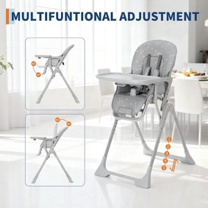 High Chair for Babies and Toddlers, Foldable Baby Feeding Chair with Adjustable Height Backrest & Footrest, Removable Tray & Invisible Wheels - 1 of 4