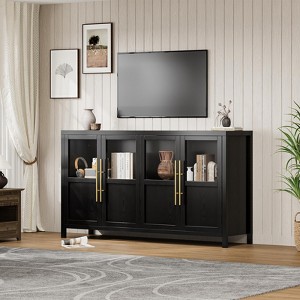 Sideboard Buffet Cabinet with 4 Glass Doors, 55" Large Buffet Cabinet with Storage, Modern Farmhouse Storage Cabinet Table - 1 of 4