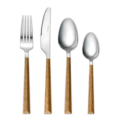 5 Pieces Silverware Flatware Set With Wooden Handle For 2