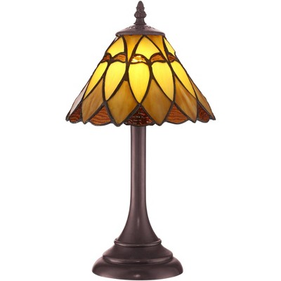 Robert Louis Tiffany Mission Accent Table Lamp 14" High LED Warm Brown Amber Art Glass Shade for Bedroom Bedside Nightstand Office