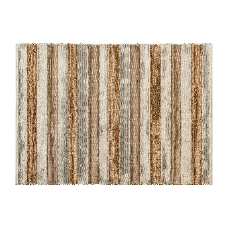 Emma and Oliver 5' x 7' Natural Handwoven Striped Pattern Jute Blend Area Rug, 1 of 8